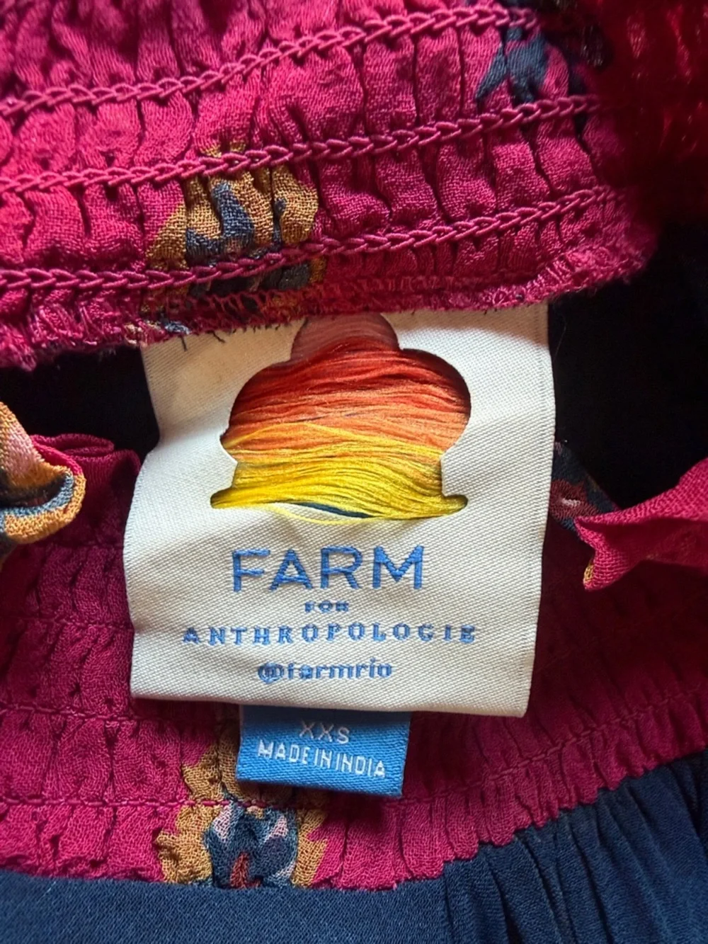 New Farm Rio Long-Sleeve Smocked Blouse size XXS tropical vacation Anthro top - Picture 6 of 13